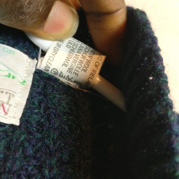 Handloomed in Ireland 100% Wool Chunky Coastal Cardigan Vintage Donegal GREEN - Picture 9 of 11